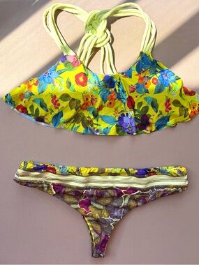 Maaji Yellow Floral Ruffle Bikini Set